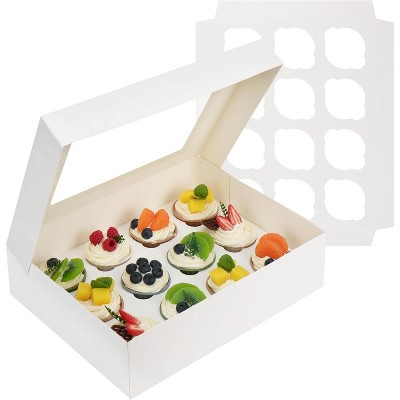 8 Sets Pre-folded Cupcake Containers with Window Holding 96 Cupcakes, Food Grade Bakery Pastry Boxes