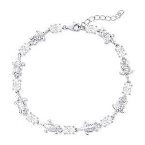 Bella Silver Sterling Silver, Alternating Turtle & Oval CZ Bracelet - Silver - 7+1 Inch - 1 of 3