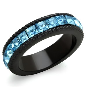 Slickblue Women's Sea Blue Crystal Eternity Ring in Black Stainless Steel with Rope Detail, Sizes 5–10 - 1 of 4