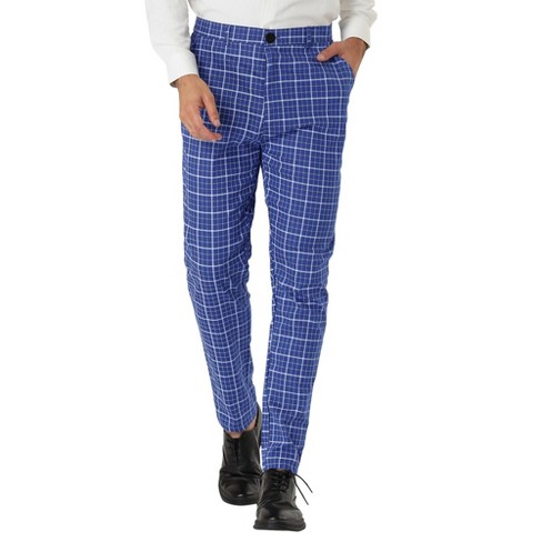 Lars Amadeus Men's Blue and White Plaid Dress Pants Casual Slim Fit Flat  Front Checked Printed Business Trousers 28 Blue and White at  Men's  Clothing store