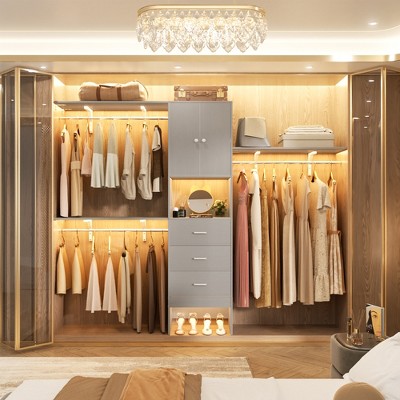 Besiost 20"-96" W Wooden Closet System with Doors and Drawers