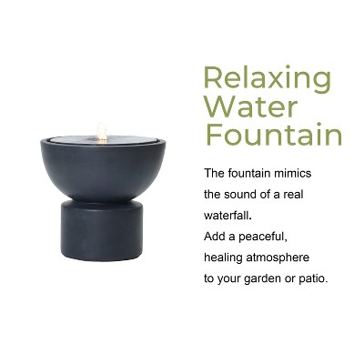 Dark Gray Round Resin Outdoor Fountain with LED Lights