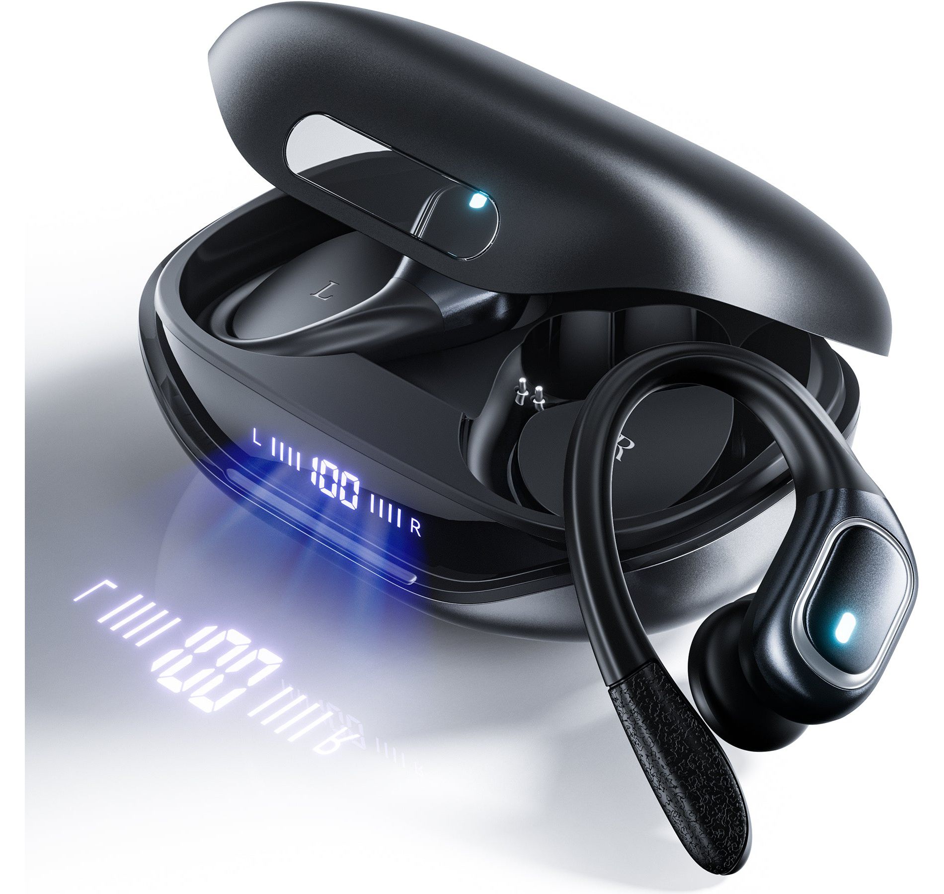 VEATOOL Wireless Earbuds Bluetooth 5.3 Headphones with 80H Playback, IPX7 Waterproof Over Ear Buds with LED Power Display for Sports Running Workouts