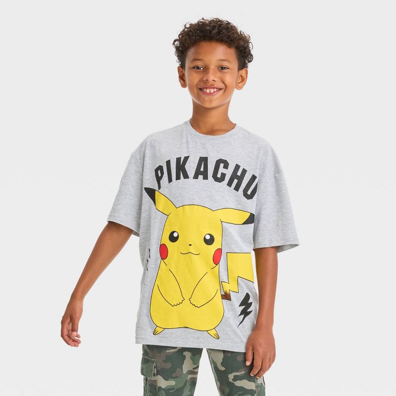 Boys&#39; Pikachu Front Back Elevated Short Sleeve Graphic T-Shirt - Heather Gray, 1 of 4