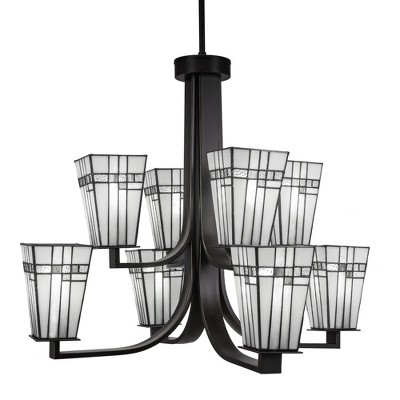 Toltec Lighting Apollo 8 - Light Chandelier in  Dark Granite with 5" Square New Deco Art Glass Shade
