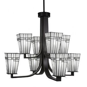 Toltec Lighting Apollo 8 - Light Chandelier in  Dark Granite with 5" Square New Deco Art Glass Shade - 1 of 1