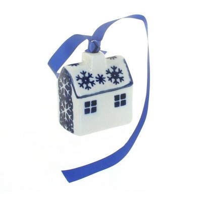 Blue Rose Polish Pottery Snow Flurry Cabin Ornament