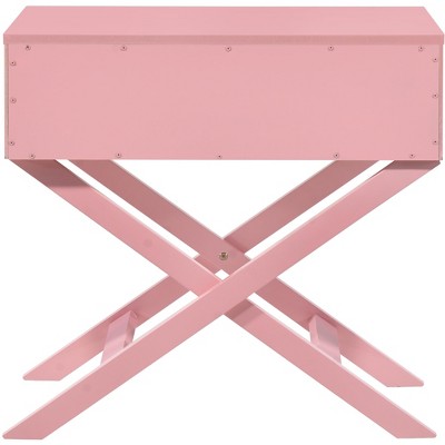 Xavier Pink Croc Textured 1-Drawer Nightstand with X Frame