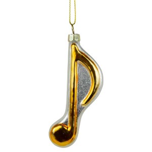 NORTHLIGHT 3.5" Eighth Note Music Symbol Glass Christmas Ornament - Gold/White - 1 of 4
