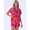 INSPIRE CHIC Women's 2 Pcs Pajama Sets Short Sleeves Cute Bow Print Soft Comfy Button Up Tops and Shorts - 3 of 4