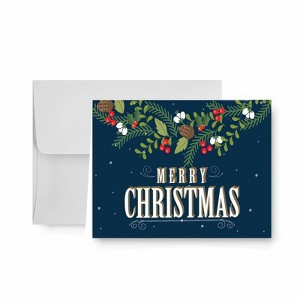 Paper Frenzy Blue Garland Traditional Christmas Holiday Cards with White Envelopes - 25 pack - 1 of 2