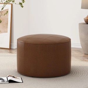 27.5'' Faux Leather Ottoman,Round Ottoman,Rustic Ottoman,Shoe Changing Bench,Footstool Ottoman Furniture,Ottoman For Living Room-Cuddlewood - 1 of 4