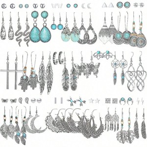 45 pairs silver drop dangle earrings set, boho vintage bronze waterdrop dangling earrings for women. - 1 of 4
