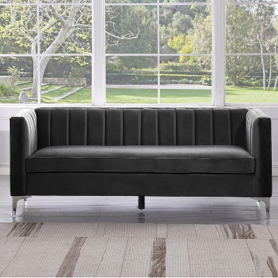 71 in. Wide Square Arm Velvet Mid-Century Square Sofa with Channel Tufted 3-Seater Couch - Morden Fort
