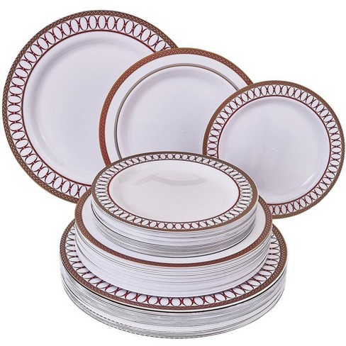 Fancy Plastic Plates For Party, 20 Dinner Plates 10.25” & 20 Dessert Plates  7.5”, Heavy Duty Disposable Plate Set For Elegant China Look, Plastic