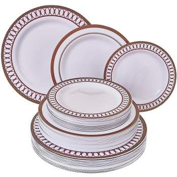 Silver Spoons Elegant Disposable Dinnerware Set, Includes 20 Dinner Plates (10.25”), 20 Salad Plates (9”) & 20 Dessert Plates (7.5”) - Renaissance