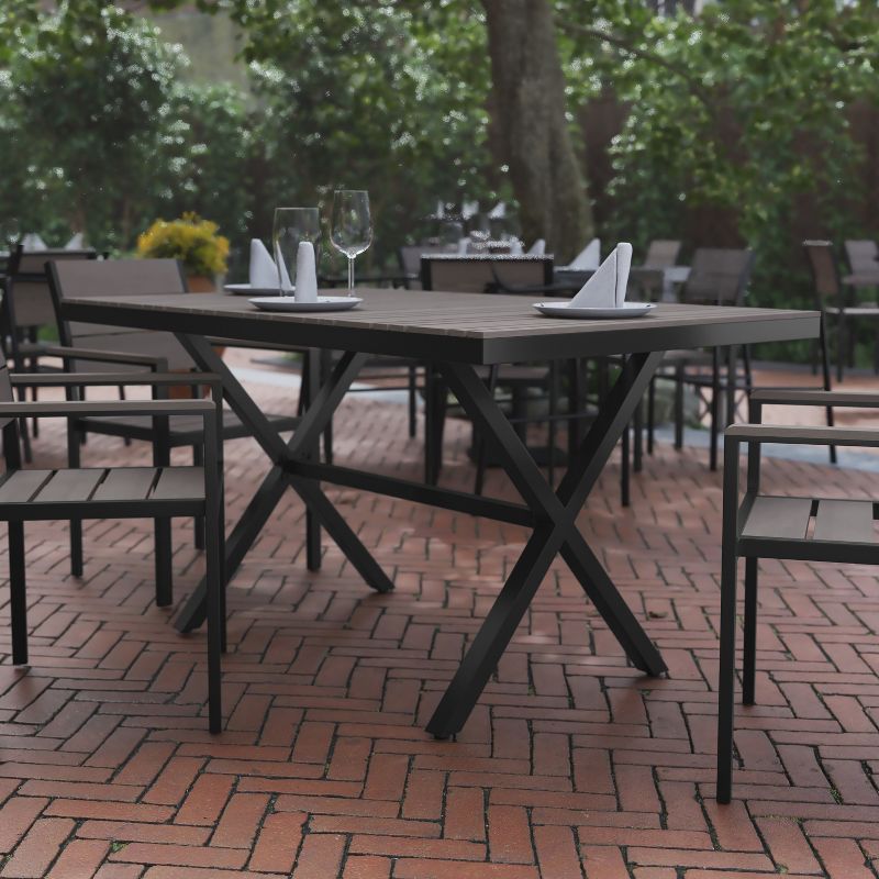 Flash Furniture Finch Commercial Grade X-Frame Outdoor Dining Table 59" x 35.5" with Faux Teak Poly Slats and Metal Frame, 2 of 12