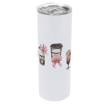 Elanze Designs 20 Ounce Stainless Steel On the Go Travel Tumbler With Push Top Lid, Coffee Drinks and Bows