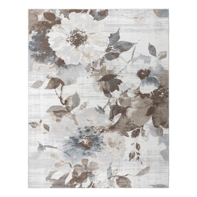 Gray and Beige Floral 8' x 10' Synthetic Area Rug