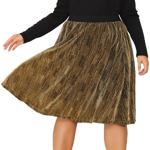 Agnes Orinda Women's Plus Size Metallic Party Disco Sparkle Faux Suede Skirts - 1 of 4