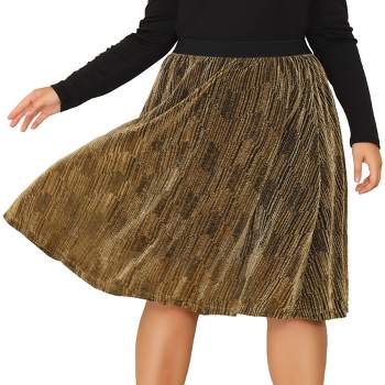 Agnes Orinda Women's Plus Size Metallic Party Disco Sparkle Faux Suede Skirts
