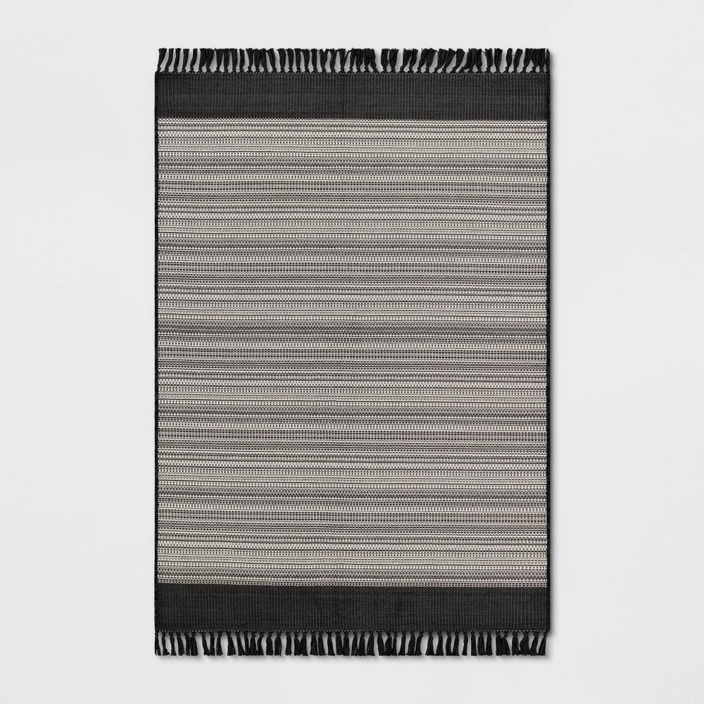 5' x 7' Outdoor Rug Striped Fringe Black - Threshold™