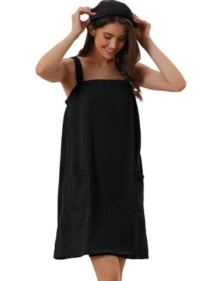 cheibear Women's Towel Wrap Dress Robe Sleeveless Bathrobe with Strap for Gym Shower Spa