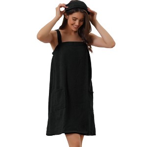 cheibear Women's Towel Wrap Dress Robe Sleeveless Bathrobe with Strap for Gym Shower Spa - 1 of 4