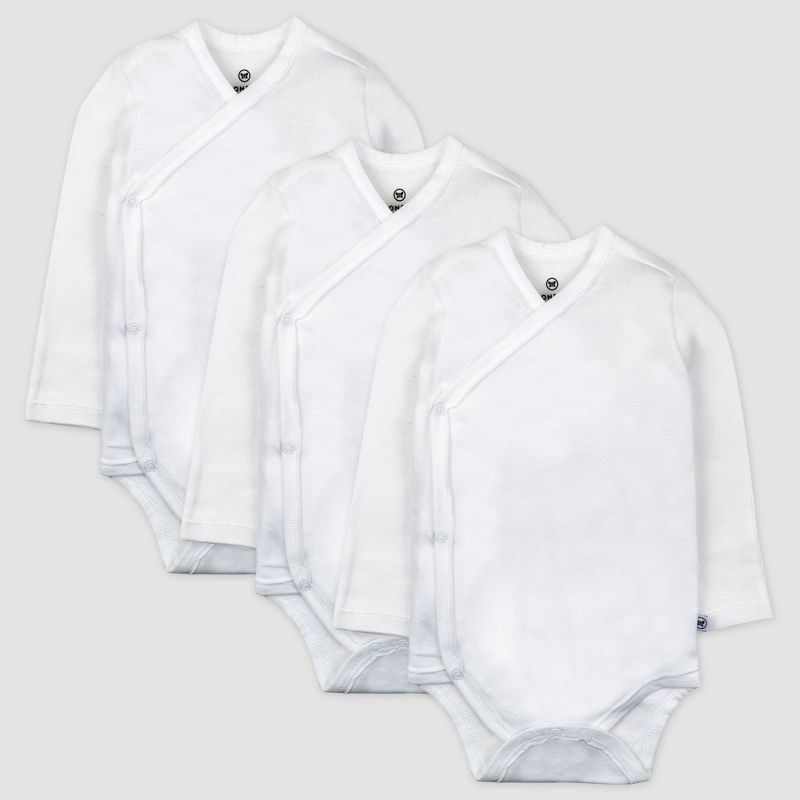 Honest Baby 3pk Organic Cotton Long Sleeve Duster Bodysuit - White, 1 of 5