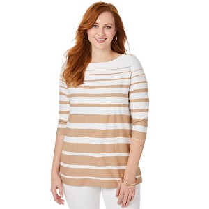 Jessica London Women's Plus Size Stretch Cotton Boatneck Tunic - 1 of 4