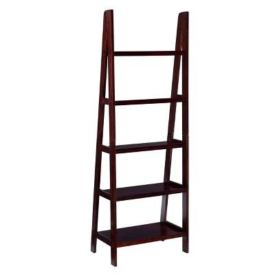 Cottage Charm Espresso Ladder Bookshelf with Graduated Shelves