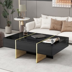 Mayeerty Coffee Table with 2 Drawers, Multi-Storage Rectangle Center Table with Golden Wood Grain Legs, 47.2" x 31.4", Black - 1 of 4