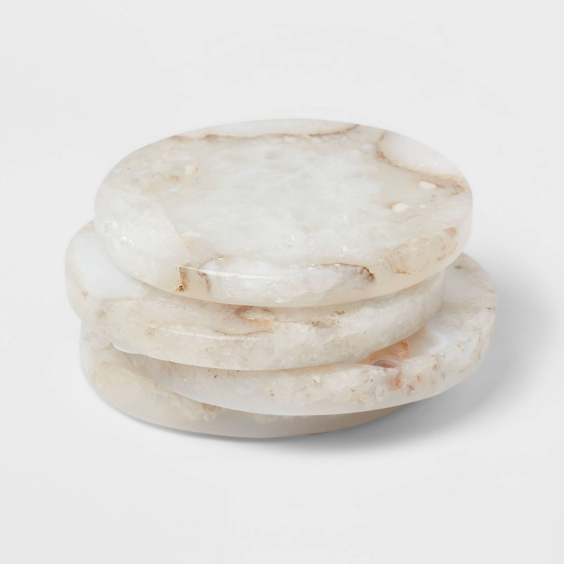 4pk Stone Salt Agate Coasters - Threshold™: Traditional Off-White Drink Coasters, Spot Clean, 4" Square, Pretty Set