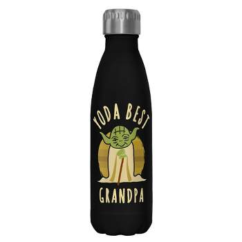 Star Wars Yoda Best Grandpa Cartoon  Stainless Steel Water Bottle - Black - 17 oz.