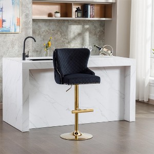 DOMETOUR Velvet Bar Stool Adjustable Height Diamond lattice Back Set of 1 - 1 of 4