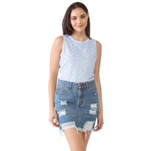Slickblue Chess Cage Print Bodysuit, Baby Blue, Sleeveless Crew Neck, Cotton Blend, Semi-Stretch, Thong Snap, Size S-M-L - 1 of 4