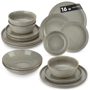 vancasso 16-Piece Gray Kiln-Glazed Ceramic Set for 4 - Sophisticated Plates, Bowls & Soup Cups - 1 of 4