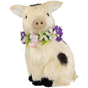 Northlight Spotted Sitting Piglet Rustic Spring Figurine - 9" - Off White and Black