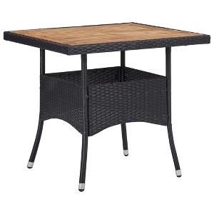 vidaXL Patio Dining Table, Black Poly Rattan and Solid Acacia Wood - 1 of 4