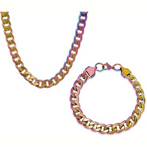 Steeltime24" and 8"  Men's multi colored ip stainless stseel cuban link set - 1 of 4