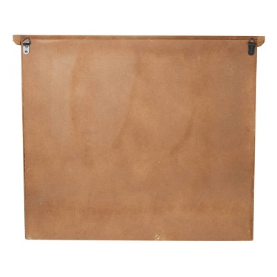 Brown Wooden Wall Shelf with Drawers and Hooks