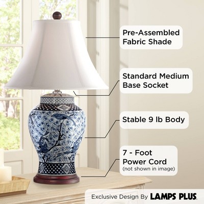 Blue and White Porcelain Bird Jar Table Lamp