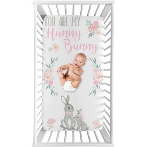 Sweet Jojo Designs Girl Photo Op Fitted Crib Sheet Bunny Floral Pink and Grey - 1 of 4