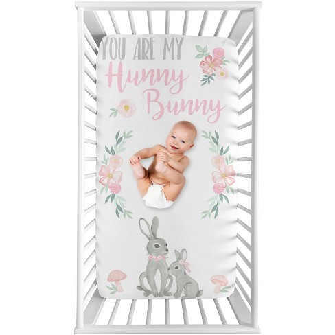 Sweet Jojo Designs Girl Photo Op Fitted Crib Sheet Bunny Floral Pink and Grey - image 1 of 4