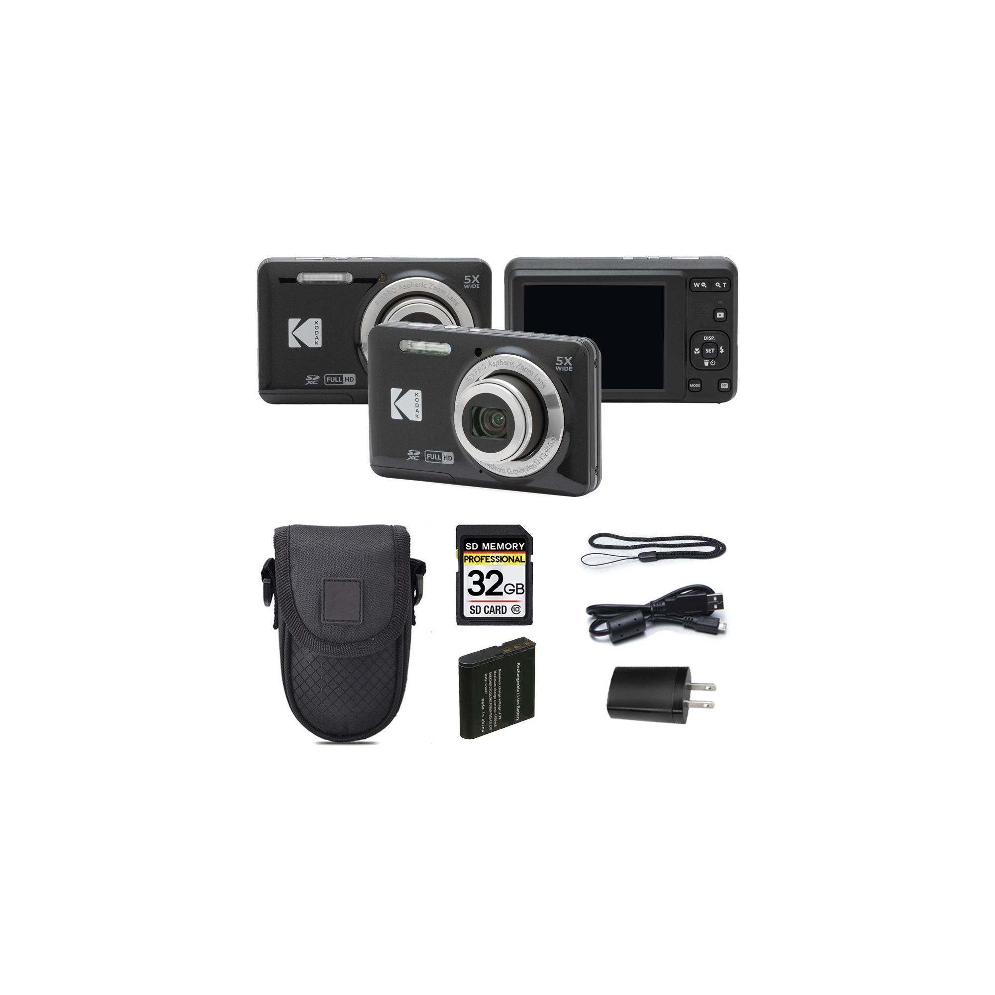 Kodak PIXPRO FZ55 Digital Camera (Black) + Case + 32GB Memory Card