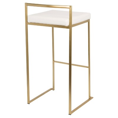 Elegant Gold and White Leather Barstool Duo
