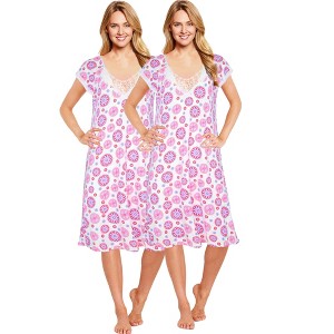 JEFFRICO Womens 2 Pack Nightgowns Short Sleeve Sleepwear Soft Pajama Dress Nightshirts - 1 of 4