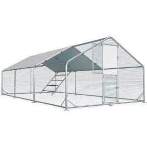 Akoasm 120 in. W Large Walk-in Metal Chicken Coop with Roof Cover & Perches-Grey - 1 of 4