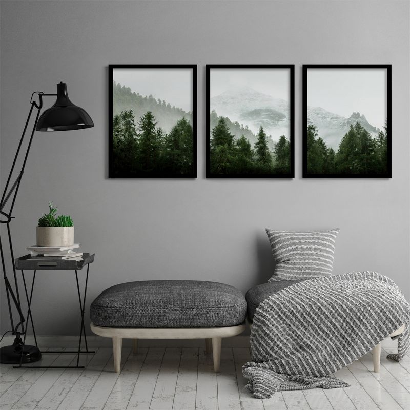 Americanflat Botanical Landscape (Set Of 3) Triptych Wall Art Green Mountain Mural By Tanya Shumkina - Set Of 3 Framed Prints, 4 of 6