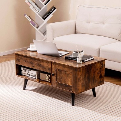 Rustic Brown Wood Lift-Top Coffee Table with Storage